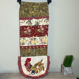 Handmade Rooster Hen Floral Embroidered Table Runner